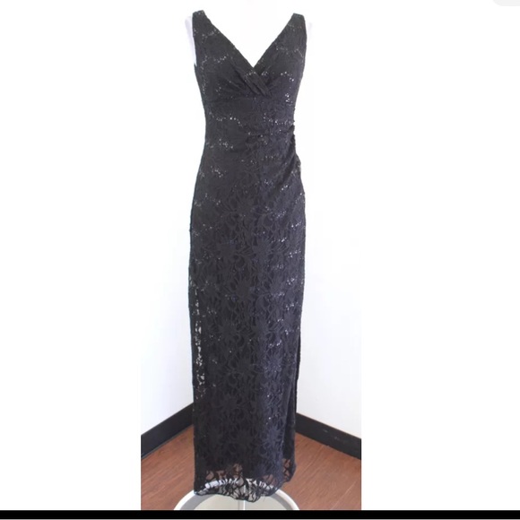 Lauren Ralph Lauren Evening Black Vintage ShimmerSequin Floral Textured Dress 6P - Picture 3 of 16